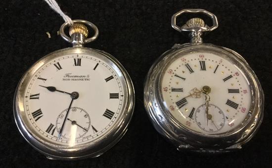 Buren silver open face pocket watch &  Continental pocket watch with enamelled dial